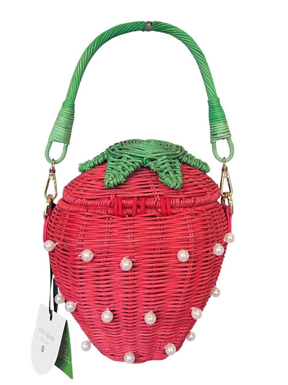 Kate Spade x Target NWT Pearl Embellished Wicker Strawberry Bag Basket Bucket - Picture 7 of 12